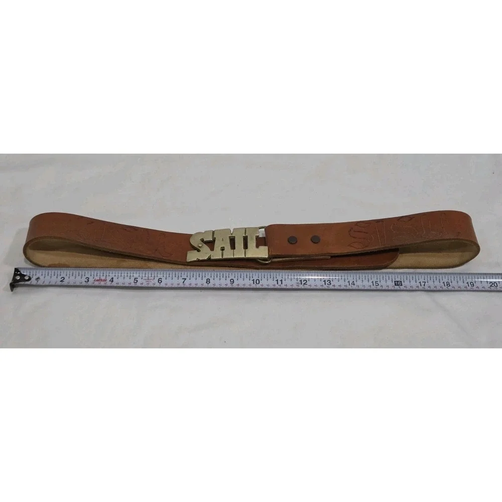 SAIL Brass Belt‎ Buckle w/ SISU Leather Belt 38